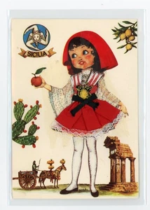 AK gestickt italienisches Mädchen mit großen Augen traditionelle sizilianische Tracht Italien - Bild 1 von 2