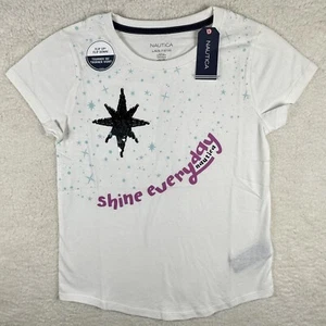 Nautica Girls Shine Everyday Sequin Shirt Sequin Marshmallow L (12/14) - Picture 1 of 11