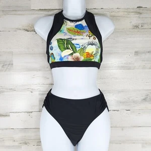 ATHLETA STREAMLINE TROPICAL FLORAL BIKINI TOP SIZE SMALL RACERBACK BOTTOM SZ MED - Picture 1 of 24