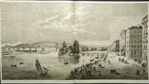 Stampa antica Veduta Lago Ginevra Svizzera Xilografia 1857  - Imagen 1 de 3