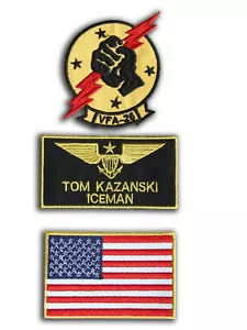 Tom ICEMAN Kazansky Movie US NAVY F-14 SQUADRON Name Tag Patch Set - Picture 1 of 1