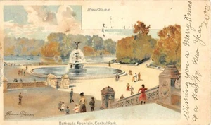 c1898 Bethesda Fountain Central Park Manhattan NY postcard sgd Florence Robinson - Picture 1 of 2