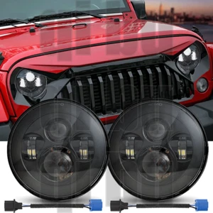 Pair Black 7" Round LED Headlights for Jeep Wrangler 1997-2018 TJ LJ JK DOT - Bild 1 von 12