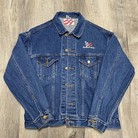 Vintage 90s Nascar Darrell Waltrip #17 Western Auto Racing Jean Jacket - Size L Cover