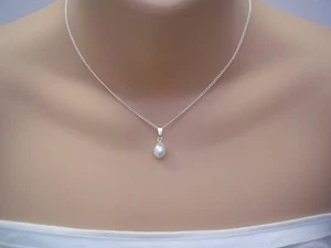 Simple Dainty White Teardrop Pearl Necklace for Women Girls Brides Bridesmaids - Picture 1 of 8