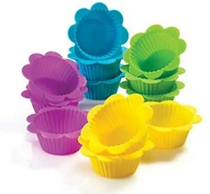 Silicone Cupcake Spring Flower Mold Holders Set of 12 - Picture 1 of 6