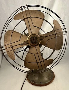 Vintage GENERAL ELECTRIC GE Oscillating Fan 1930-40s 14” Brass Tested/Works - Picture 1 of 4