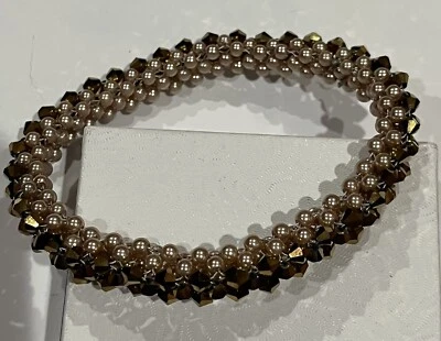 Pink Gold Tube pearl bead Kumihimo rolling bracelet / Arm Band. 3.25 Diameter - Image 1 of 4