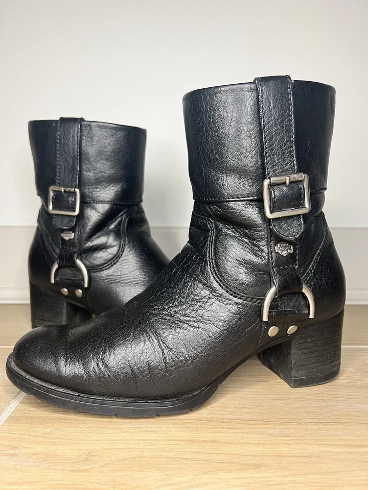 Мотоциклетные ботинки Harley Davidson на молнии черные кожаные женские 6 84068 - Изображение 1 из 4