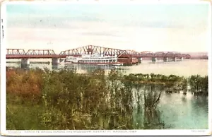 Santa Fe Bridge Ft. Madison, Iowa Fred Harvey antica cartolina e una barca a remi - Foto 1 di 5