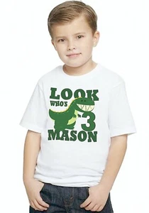 Personalized Birthday Cartoon Dinosaur Boys T Shirt TEE Custom NAME AGE  - Picture 1 of 3