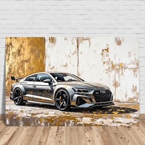 ✅ Golden Audi Auto, Modern Kunst, Wandbild Acrylglas, Leinwand oder Poster, Bild - Bild 1 von 9