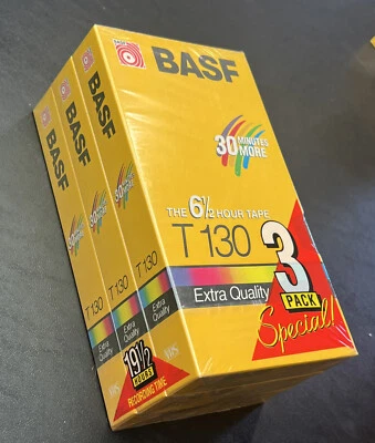 Lot of 3 BASF Video Cassette VHS Tapes T130 6.5 Hour Extra Quality NEW SEALED - Image 1 of 4