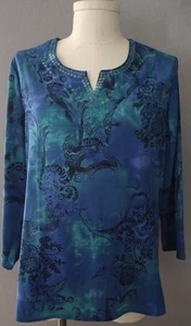 Blusa túnica Chico's azul sedosa ligera cuello en V con cuentas talla 3 (XL) - Imagen 1 de 4