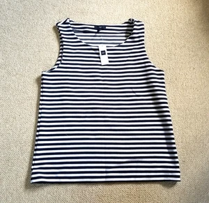 Neu mit Etikett Damen Top-GAP-marineblau/weiß gestreift Baumwolle Stretch Strick ärmellos-S - Bild 1 von 5