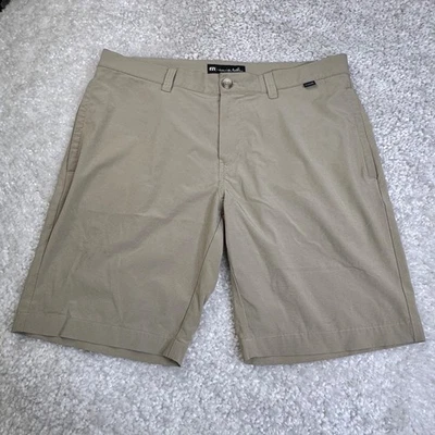 Pantalones Cortos Travis Mathew Hombres 34 Beige Caqui Golf Chino Frente Plano Rendimiento Activo Foto 1 de 4