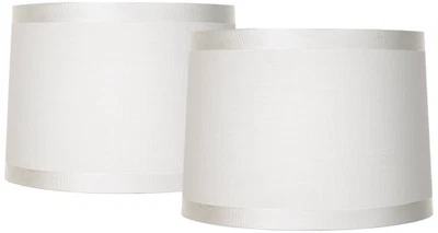 Lamp Shades Set of 2 White Fabric Medium Drum 13" Top x 14" Bot. x 10"H (Spider) - Image 1 of 4