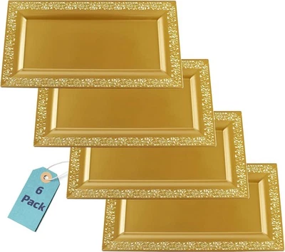 Best Yumchikel-Juego de bandejas y platos de plástico decorativos 6 pk-borde de encaje dorado Foto 1 de 4