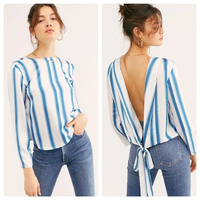 UNA CUCHARADITA Top Chloe a Rayas de Cóctel Sin Espalda Manga Larga Mujer Grande Nuevo con Etiquetas Foto 1 de 4