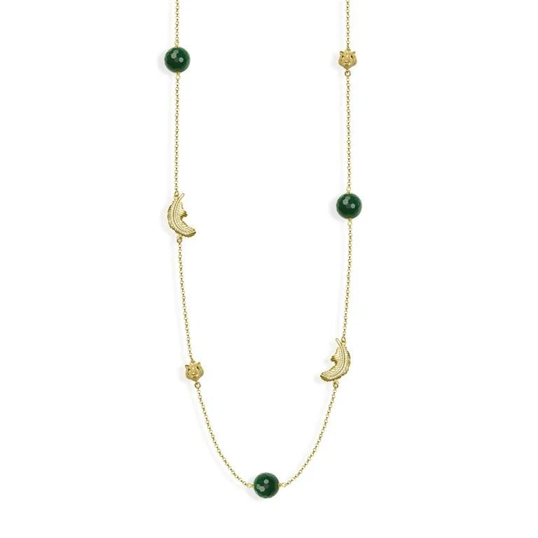 Misis Sumatra Collana in argento 925 placcato oro 18kt pietre agata verde, zirco - Immagine 1 di 1