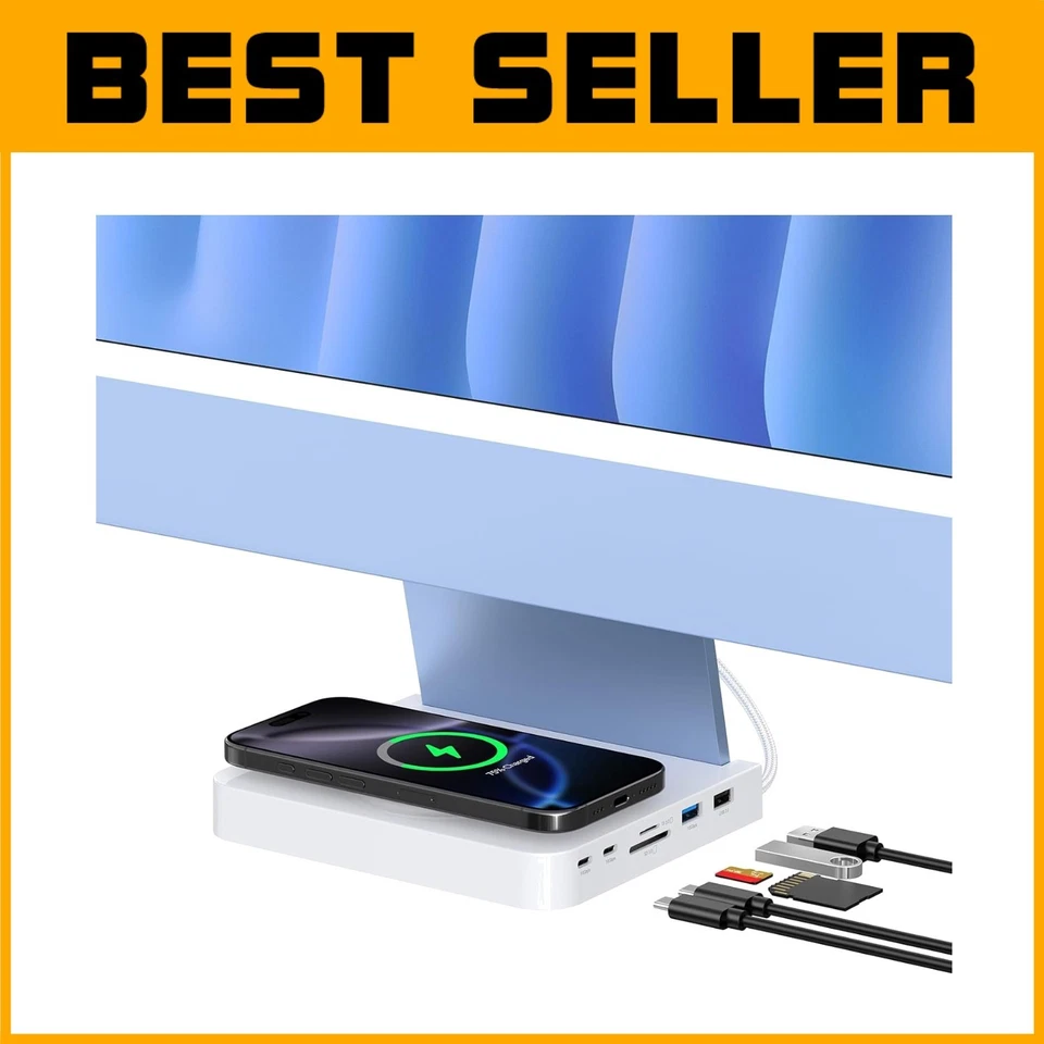 iMac Docking Station – 15W Fast Wireless Charger & USB Hub for iMac 2021/2024 - Image 1 of 4