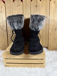 Rampage Faux Fur Lined Lace Back Boots Black Winter Warm Snow Women’s 10M - Picture 1 of 8