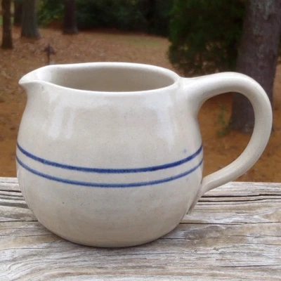 Marshall Pottery Vintage Blue Stripe CREAMER PITCHER Master Potter TONY HUGHES - Image 1 of 4