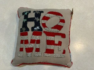 Stars & Stripes Decorative Beaded Pillow Patriotic Americana HOME 14 x 14 NWT - Picture 1 of 11