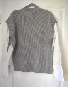 BOSS Hugo Boss Women’s Gray Knit Sweater Blouse Combo Long Sleeve XS - Picture 1 of 15
