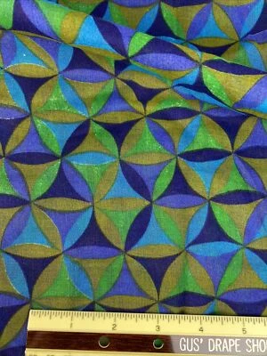 Vintage MOD Geometric Circle Peacock Purple Blue Fabric 38" x 44" Thin Cotton - Image 1 of 4