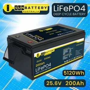24V 200ah LiFePO4 LITHIUM SUN BATTERY OFF GRID SOLAR BANK 25.6 Volt 200Amp Hour - Picture 1 of 5