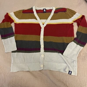 Doctor Who Cardigan Button Up Sweater Hot Topic Women’s XL Striped Colorful BBC - Picture 1 of 4