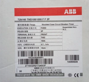 Interruptor de circuito estuche moldeado ABB TMAX MCCB T2N160 TMD100/1000 FF 3P; 10055649 - Imagen 1 de 1