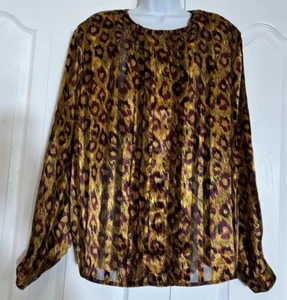 Vintage 90's Christie & Jill Blouse Women Gold Purple Animal Print Button Up 18 - Picture 1 of 9