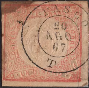 PERÚ Sc#12 1862 Escudo de armas 1 Dinero Cubierta cortada Usado Cd: PASCO 1867 EN MUY BUEN ESTADO - Imagen 1 de 2
