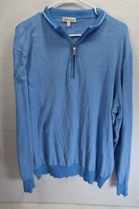 Peter Millar Men's 1/4 Zip Golf Pullover Blue Striped Sweater XL Casual Soft - Picture 1 of 10