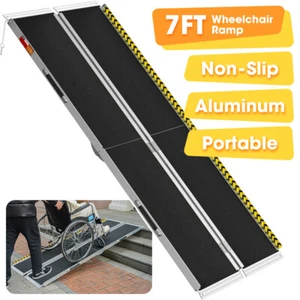 Wheelchair Ramp 7 Foot Aluminum Folding Mobility Scooter Portable Non-Slip - Picture 1 of 11