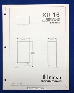 Original McIntosh XR16 / Lautsprechersystem Service Manual - Bild 1 von 1