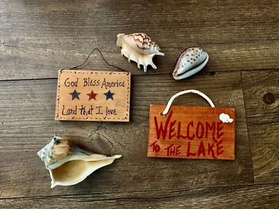 2 PCS "WELCOME TO THE LAKE " wood sign & God Bless America Land That I Love  - Image 1 of 4