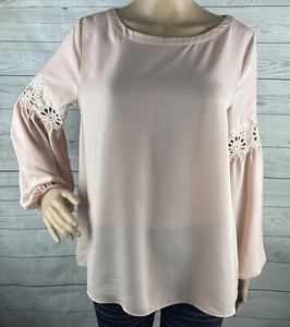 LOFT Bluse klein hellrosa lange Puffärmel bestickt Blumen Ösen Akzent - Bild 1 von 12