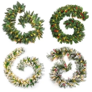9FT Christmas Garland Wreath Door Xmas Fireplace Decor - Picture 1 of 12
