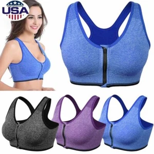 Women Girls Sports Bra With Front Zip Yoga Push Up Vest Support Padded Vest Tops - Picture 1 of 15