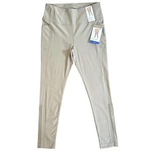 MONDETTA 7/8 Leggings High Waist Size LARGE Tan Active Yoga Side Pockets Mesh - Picture 1 of 12