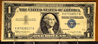 1957 B BLUE SEAL SILVER CERTIFICATE ONE DOLLAR BILL ($1.00) U.S. NOTE M0051 - Image 1 of 3