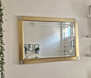 Wall Mirror Gold Frame Vintage Traditional Silver Corners 106x76cm Etched Glass - Picture 1 of 13