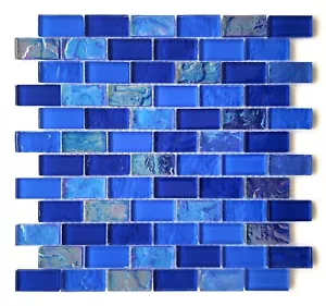 Ocean Shimmer Iridescent Glass Pool Tile 1 x 2 inch Coastal Blue Pool and Bath - Picture 1 of 3