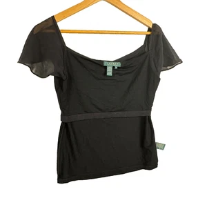 Lauren Ralph Lauren Damen Babydoll Y2K Square Neck Flatterärmel Oberteil Gr. M Strick - Bild 1 von 10