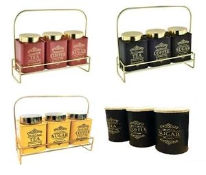 SET OF 3 TEA COFFEE SUGAR CANISTERS STORAGE JARS - VINTAGE NEW DESIGN - Picture 1 of 8