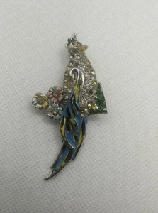 Vtg Coro Bird Calopsita Colorful Enamel Rhinestone Pin Left Side Duette As Is - Picture 1 of 5