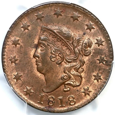 1818 N-10 PCGS MS 64 RB Matron or Coronet Head Large Cent Coin 1c - Image 1 of 3